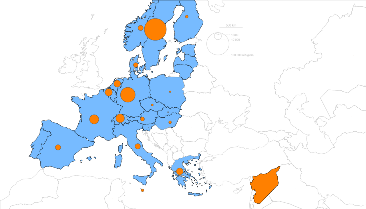 Exemple - Réfugiés Syriens dans l’Union Européenne en 2015 - Source données ONU - Réalisation Association Toulouse-dataviz