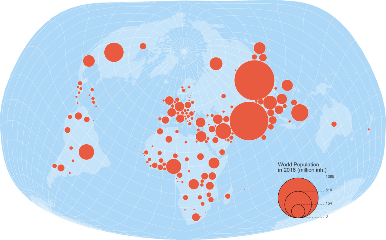 Exemple - Population du monde en 2018 -  Réalisation Nicolas Lambert