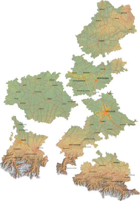 Exemple - Cartes des départements du sud-ouest (façon puzzle) construites à partir d’images raster - Réalisation Alain Ottenheimer
